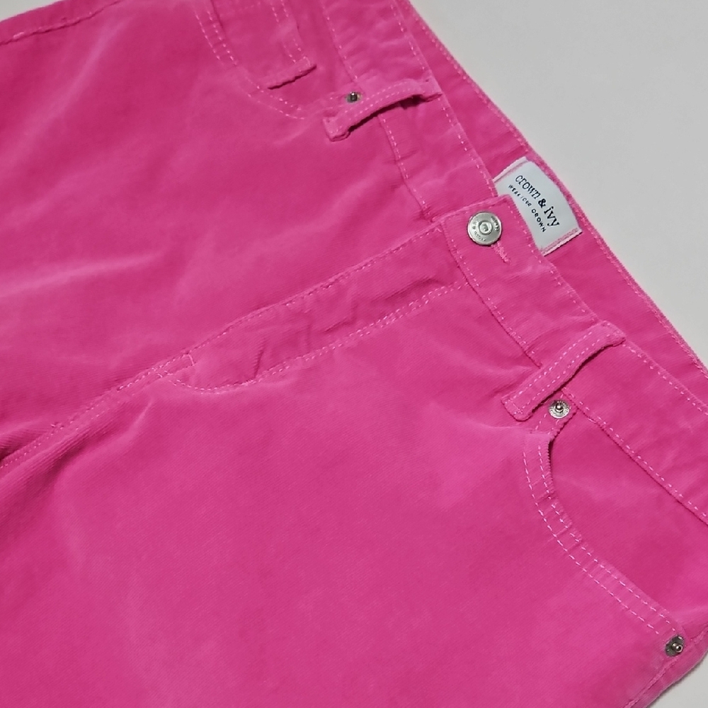 Crown & IVY Bright Pink Women's High Rise Flare Corduroy Pants Size 14 - Picture 2 of 11